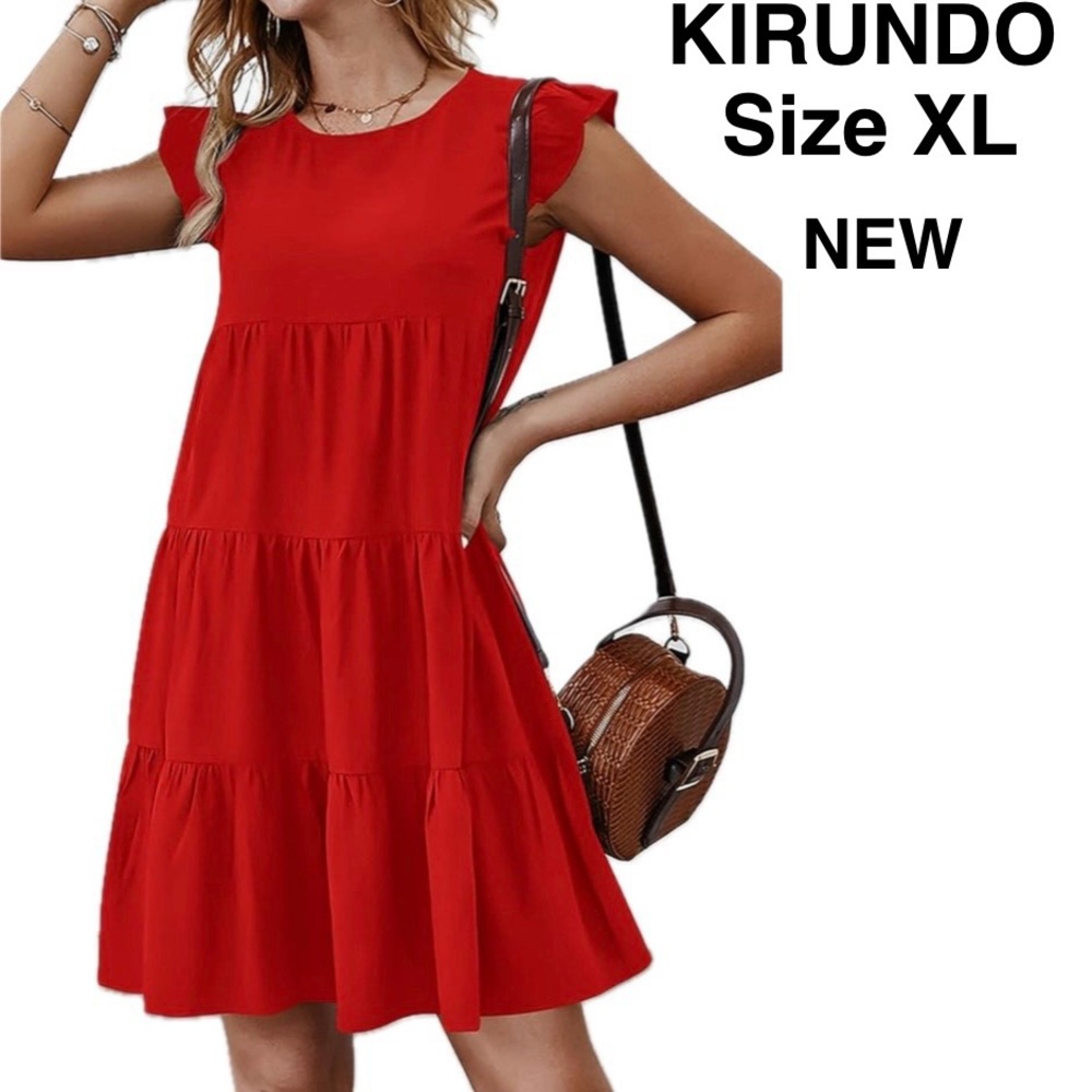 Above Knee Dress Tiered Ruffled Sleeve Spring Summer